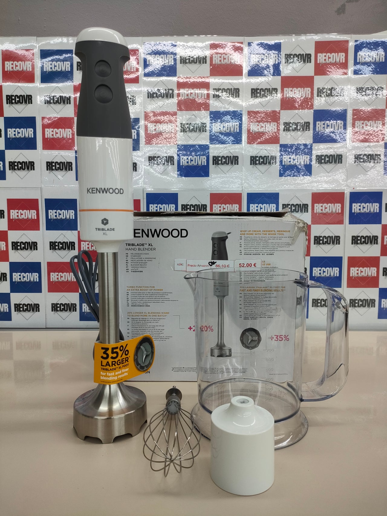 Kenwood Batidora de Mano, Accesorio Compatible con la Batidora Triblade XL, Fácil Ajuste Giratorio, Apta para Lavavajillas, Acero Inoxidable, HBM40.002WH