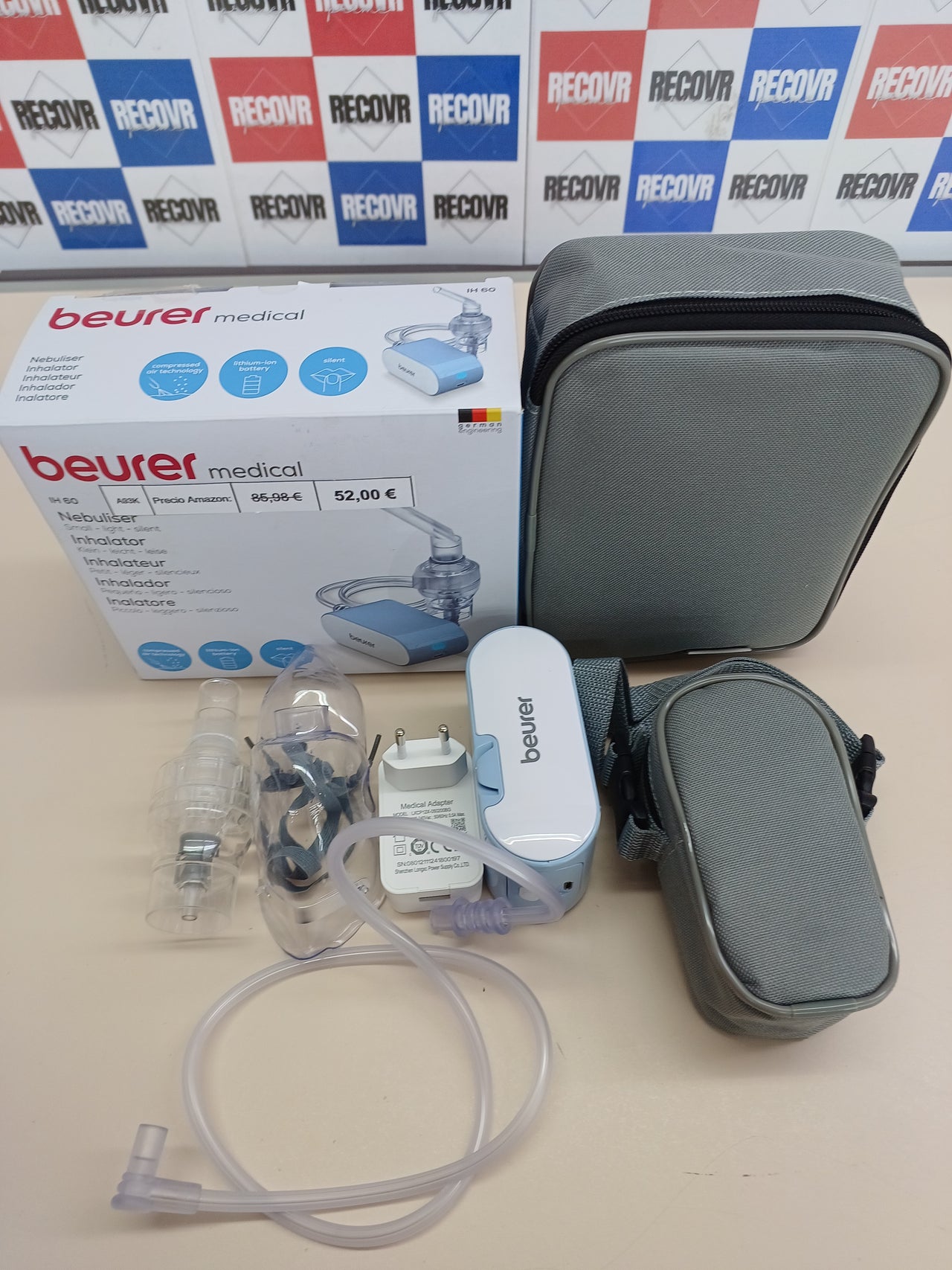 Nebulizador, silencioso y portátil con batería, inhalador con tecnología de aire comprimido del compresor para uso en resfriados, asma y otras enfermedades respiratorias Beurer IH 60