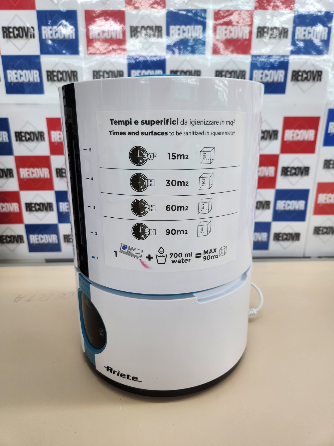 Atomizador 30V, 5L, 3 niveles desinfectante ultrasónico, Ariete 2836 Sani-Jet Air, pantalla LED, blanco/azul