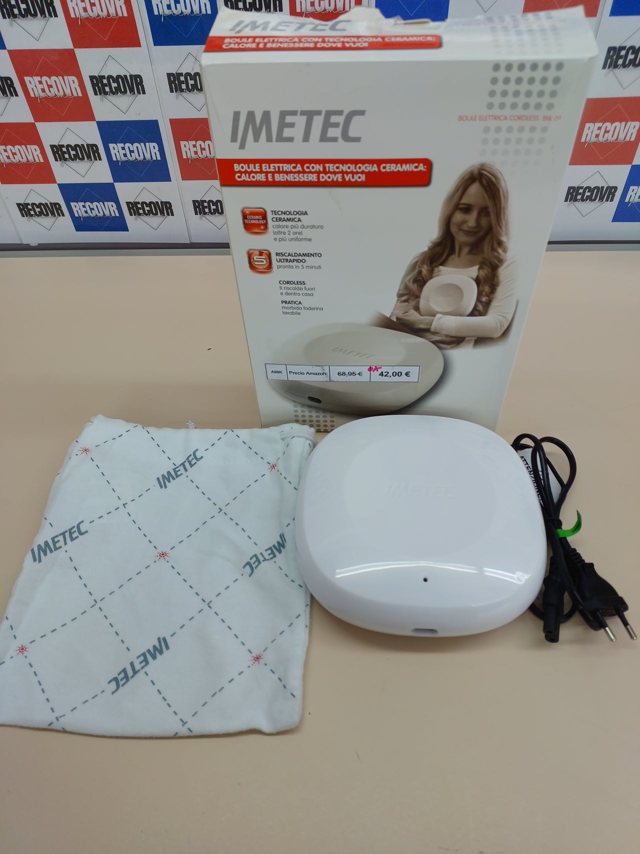 Imetec BW03 - Bolsa eléctrica e inalámbrica, tecnología cerámica, calentamiento ultrarrápido, termostato de seguridad, luz de recarga