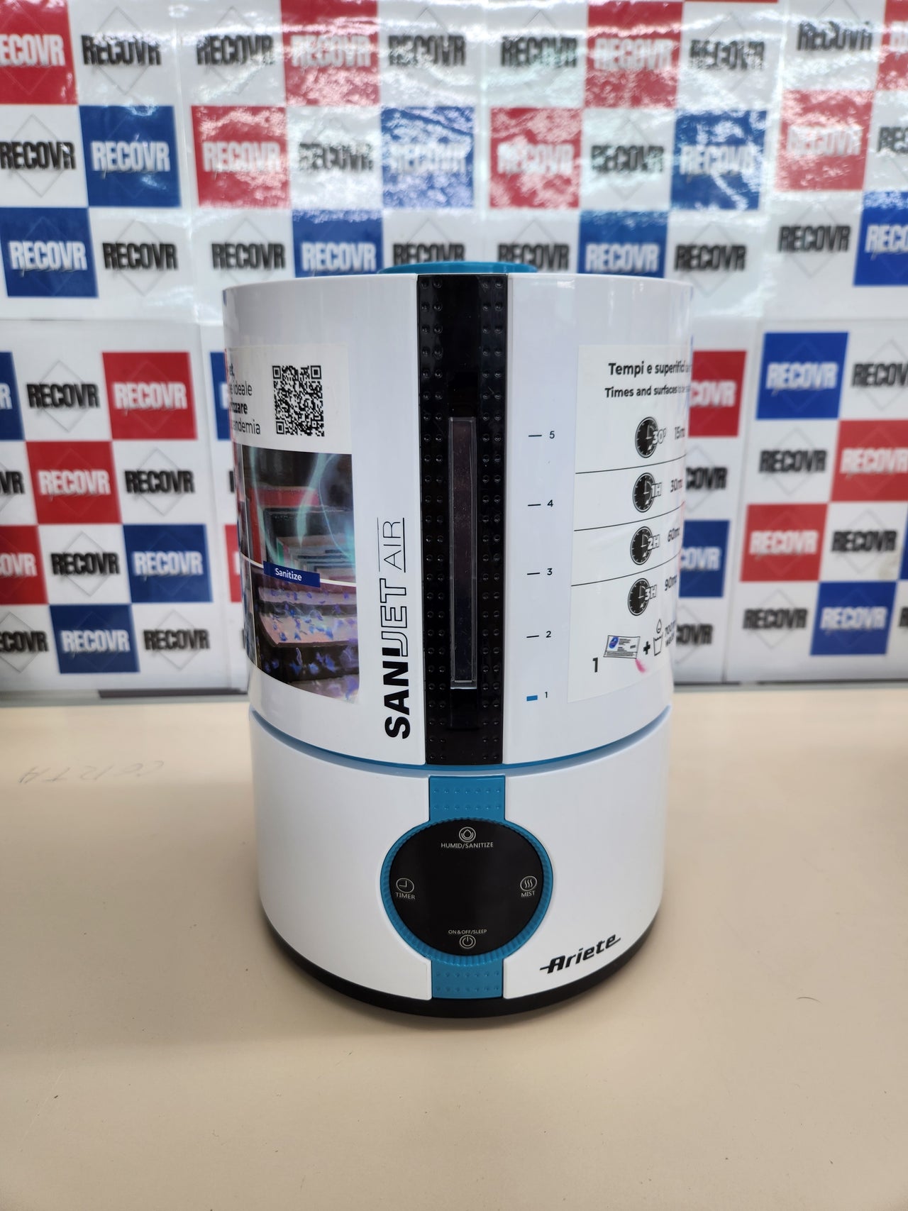 Atomizador 30V, 5L, 3 niveles desinfectante ultrasónico, Ariete 2836 Sani-Jet Air, pantalla LED, blanco/azul