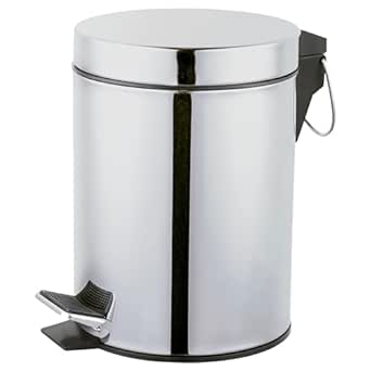 Amig – Kosmetikeimer mit Pedal 3L Linea – Polierter Edelstahl – Hygienische Öffnung – Ø16,8 x 25,5 cm – Runder Badeimer Mülleimer mit herausnehmbarem Inneneimer