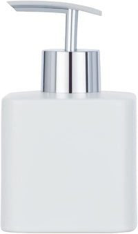 WENKO Seifenspender Hexa, nachfüllbarer Pumpspender aus Keramik para 290 ml Flüssigseife, silberner Pumpkopf, 7,5 x 13 x 8,5 cm, Blanco matt