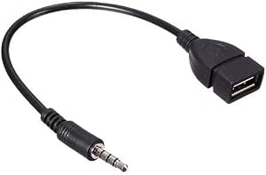 CABLEPELADO Cable Adaptador USB Hembra a Jack 3.5mm AUX Macho, Cable convertidor Apto para conectar Dispositivo USB a Toma AUX del Coche, 20 cm, Negro