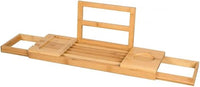 Alpina Bandeja Bañera Ajustable - Estanterias Baño 50-92 x 18 x 4 cm - Bandeja Bambú con Soporte para Libros y Soporte para Tableta - Incl. Soportes para Vasos - Mueble Baño