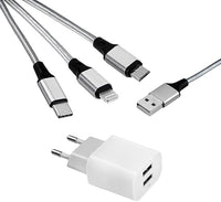 MUTTO Pack Cargador de Pared Universal de 5V2A/10W con 2 Puertos USB + 3 en 1 Multi Cable de Carga Universal USB a Micro USB/USB-C/Lightning Compatible con iPhone, Samsung, Huawei, Xiaomi