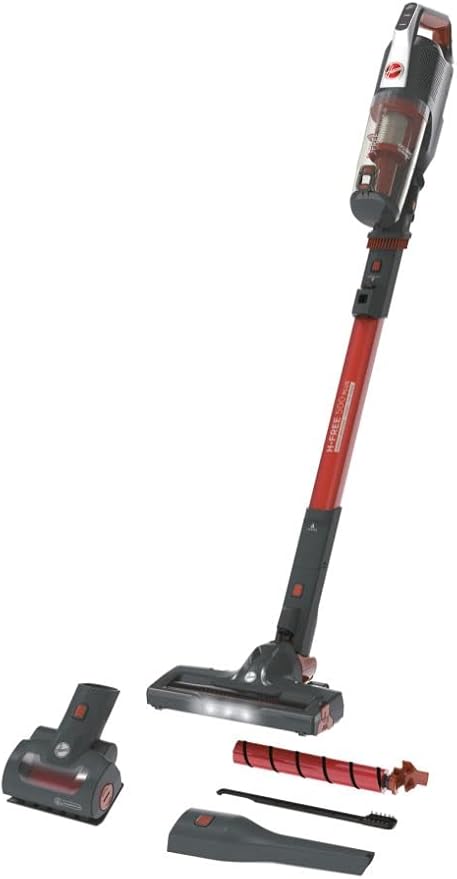 Hoover H-FREE 500 Plus HF522SFP - Aspiradora Escoba sin cable, Motor Direct Impulse, 15.500 Pa, Almacenaje 69 cm, Cepillo tapicería y mascotas, 45 mins, Batería extraíble, Carga rápida 2.5h, Rojo