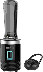 Cecotec Batidora Vaso Portátil Individual Power Titanium 300. 350W, Pica Hielo, Cuchillas de 4 Hojas Recubrimiento de Titanio Negro, Piezas Aptas para Lavavajillas, Solo con un Toque, 600ml
