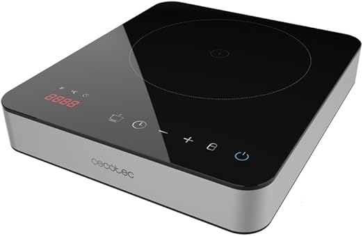 Cecotec Placa de Inducción Portátil 1 Fuego Full Magma Single. 2000W, Diseño de Cristal Esmaltado, 10 Niveles de Potencia, Control Táctil, Temperatura Ajustable, Protección contra Sobrecalentamiento