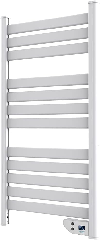 Cecotec Radiador Toallero Eléctrico Bajo Consumo Ready Warm 9000 Twin Towel White. Seca Toallas de 500 W, IP24 2 Modos, Temporizador, Pantalla LED, Diseño Moderno, Kit de instalación