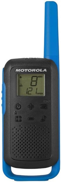 Motorola Solutions - T62 PMR Azul, Walkie Talkie Talkabout, Radio de Banda Ciudadana PMR446, 16 Canales y 121 Códigos, Alcance de 8 Km, Azul, Libre de licencia, Pantalla LCD