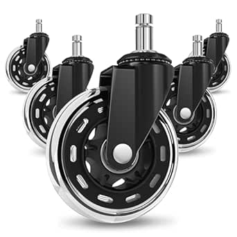 COSYLAND 5pcs Ruedas Silla Oficina - 10 mm x 22 mm (para 1-KEA) - Para Oficina, Hogar y Gaming - Deslizan Suavidad y Silencio - No Rayan el Suelo - Negro Transparente