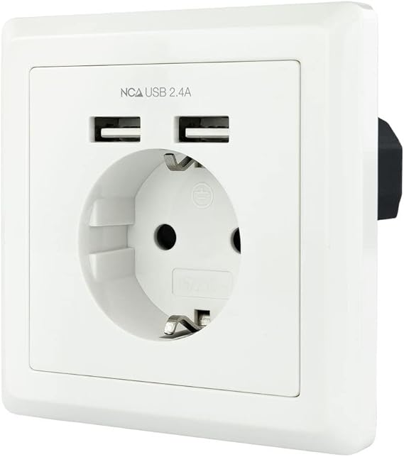 BASE ENCHUFE PARED NANO CABLE TOMA SCHUKO 2xUSB MAX.2.4A BLANCA