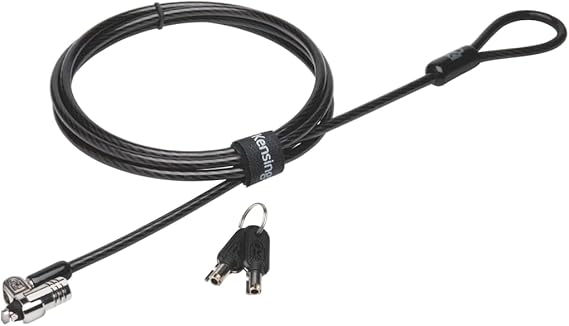 Kensington K65020EU - Candado Microsaver 2.0 con Llave para Portátil con Cable Hecho de Acero y Carbono, Cabezal Resistente de 10 mm y Tecnología de Barra T en la Cerradura, 1.8 m de Longitud, gris