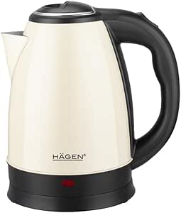 Hagen - Hervidor Eléctrico Compacto de Acero Inoxidable, Diseño Elegante, Base Giratoria, Capacidad de 1.8 L, Potencia de 1500 W, Filtro Extraíble y Lavable, HA5525- Crema