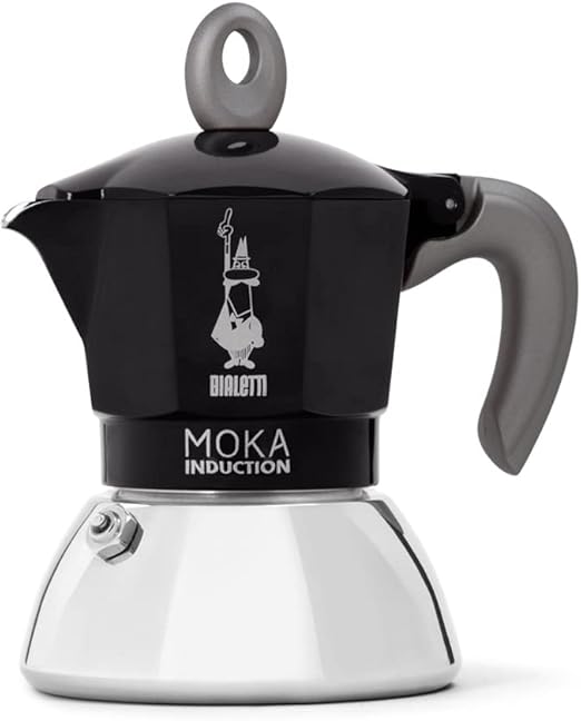 Bialetti - Cafetera Moka de Inducción, Adecuada para todo tipo de Placas, 2 Tazas de Café Espresso ( 100 Ml), Negro