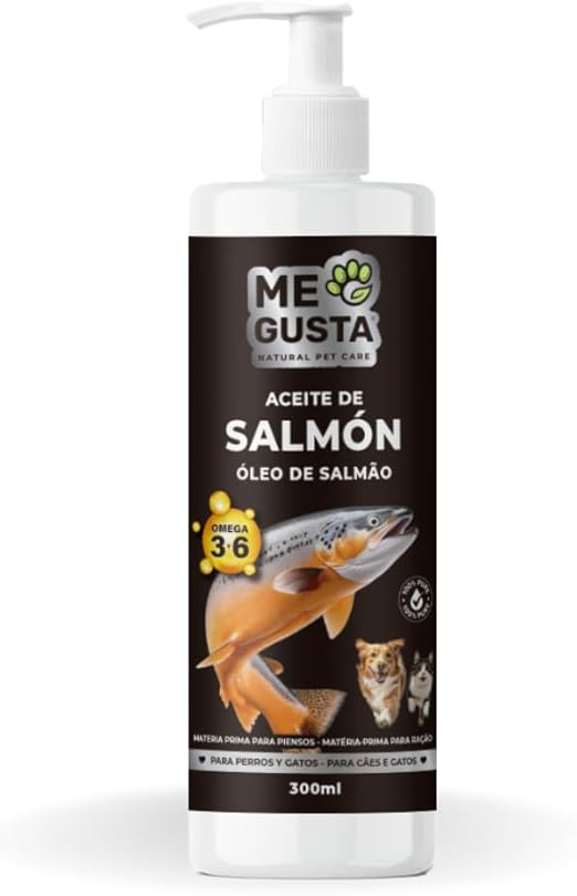 ME Gusta Aceite de Salmón para Perros y Gatos | Optimiza el Sistema Inmunitario | Fortalece Las Articulaciones y los Huesos | Reduce Problemas de Piel | 300ml