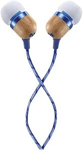 House of Marley Kopfhörer mit Kabel 'Smile Jamaica'- In-Ear Kopfhörer mit Mikrofon, 1-Knopf Steuerung & Geräuschisolierung, inkl. 2 Gel-Aufsätzen und verwicklungsfreies Kabel (Denim Blau)