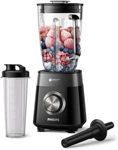 Philips Serie 5000 Batidora - Motor de 1200 W, tecnología ProBlend Plus, vaso para mezclar y listo, piezas aptas para lavavajillas, capacidad de 2 L, negro (HR3031/00)