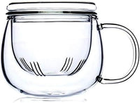 KONAMO Taza de té de vidrio con infusor de 12 onzas, taza de vidrio de borosilicato, duradera, resistente al calor, adecuada para té, bebidas, café helado
