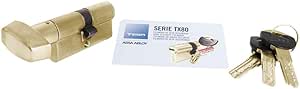 Tesa Assa Abloy, TX8B3035L, Cilindro de Alta Seguridad, TX80, Doble Embrague, Leva Larga, Llave - Botón, Latonado, 30 x 35 mm