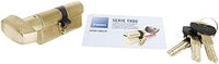 Tesa Assa Abloy, TX8B3035L, Cilindro de Alta Seguridad, TX80, Doble Embrague, Leva Larga, Llave - Botón, Latonado, 30 x 35 mm