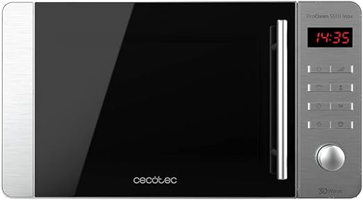 Cecotec Microondas ProClean 5010. 700 W, Capacidad de 20 L, Revestimiento Ready2Clean, 5 Niveles Funcionamiento, 8 Programas, Tecnología 3DWave, Temporizador, Diseño Frontal y Tirador Inox
