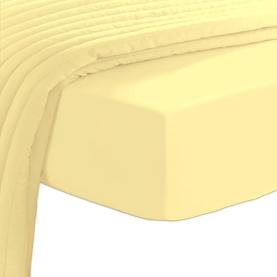 Pizuna Sabana Bajera 150x200 Ajustable Algodon Amarillo Suave,Tejido Satinado de Lujo 100% algodón de Fibra Larga de 400 Hilos Sabana Bajera 150 para colchones de hasta 40 cm de Grosor - 1 Pieza
