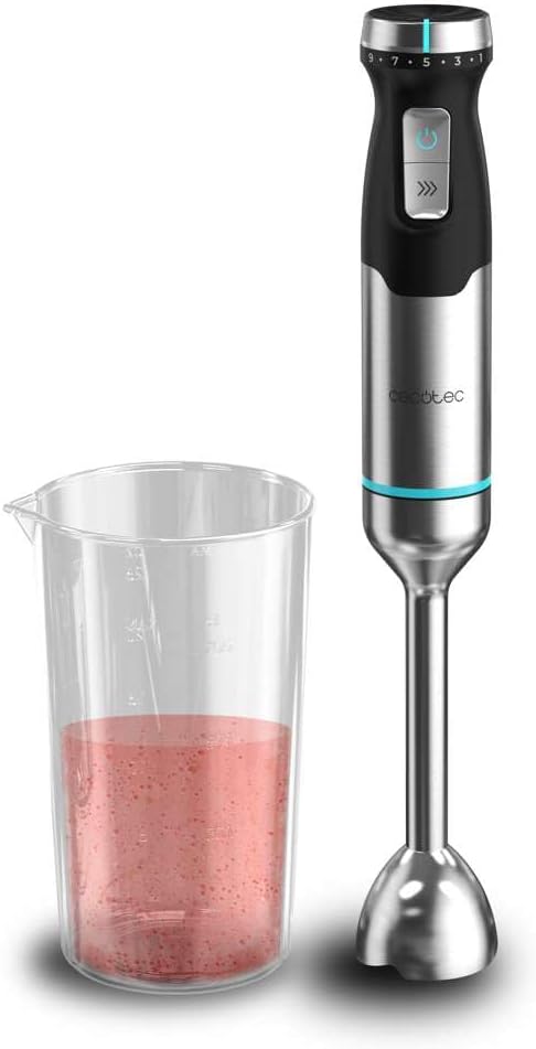 Cecotec Batidora de Mano Power Pulsar 2300MAX. 2300W Potencia Máxima, Cuchillas De 4 Hojas de Acero Inox, Pie XL, Campana Antisalpicaduras, Incluye Vaso 700ml sin tapa.