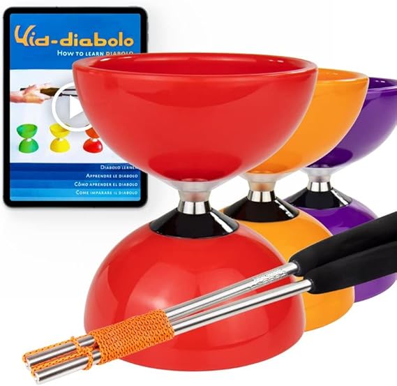 Juggle Dream Carousel Diábolo Set para Malabares - Pro Triple Rodamiento Diábolo con Varillas de Aluminio y Vídeo de Aprendizaje en Línea (Rojo)
