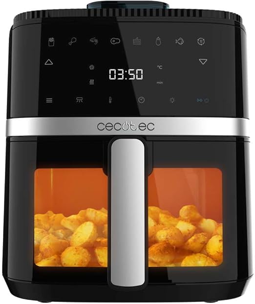 Cecotec Freidora de Aire sin Aceite de 5 L Cecofry Drip 5000 Air Fryer. 1500 W, Spray de Agua, 8 Menús, Tecnología PerfectCook, 80-200ºC, Ventana, Luz Interior y Panel Táctil