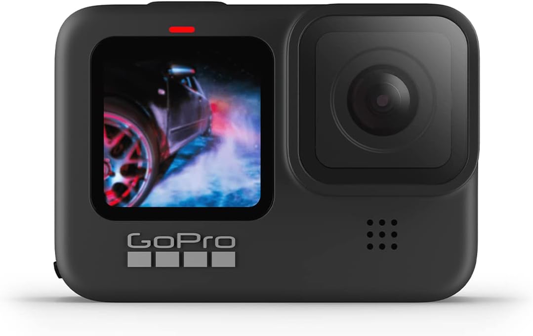 GoPro HERO9 - Cámara deportiva impermeable con pantalla LCD frontal y pantalla táctil trasera, vídeo Ultra HD de 5K, fotos de 20 MP, transmisión en vivo de 1080p, cámara web, estabilización, negra