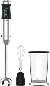 Cecotec Batidora de mano Power TitanBlack 1500 XL Cream. Potencia 1500 W, Cuchillas 4 hojas con recubrimiento titanio, pie XL, Campana antisalpicaduras, Velocidad ajustable, Función turbo