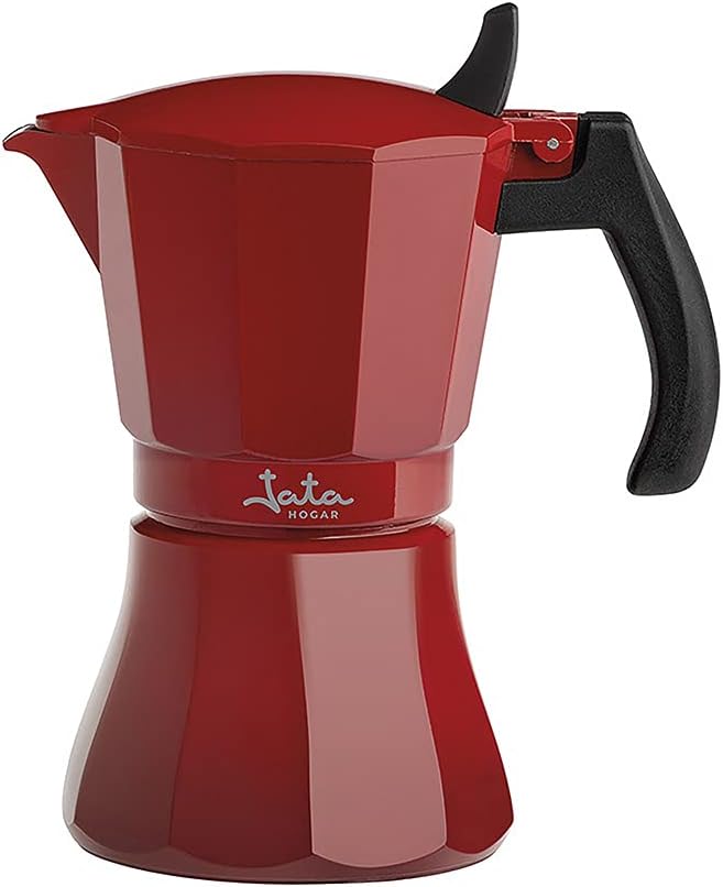 Jata HCAF2012 - Cafetera Italiana Inducción, Capacidad 12 Tazas, Apta para Todo Tipo de Cocinas, Cuerpo Aluminio, Roja