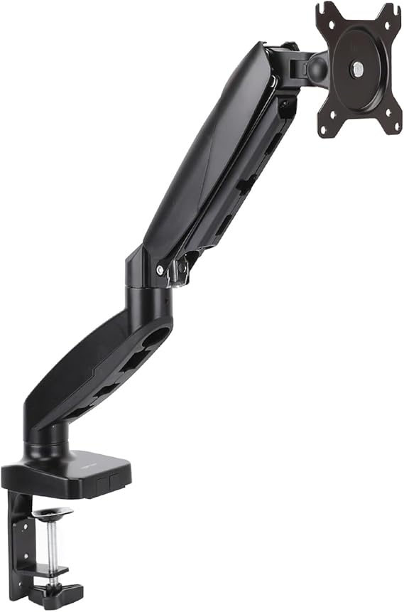 Amazon Basics Schreibtischhalterung für einen Computermonitor, Gasfeder-Monitorarm, verstellbar, für Monitore bis zu einer Größe von 27 Zoll (68.6 cm), Schwarz
