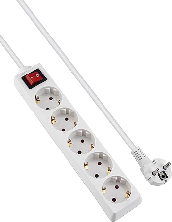 GRIFEMA Regleta Enchufes con 5 Tomas y Interruptor, 3500 W, 16 A, 1,5 m, Blanco, Protección Infantil, Orientación a 45 Grados, Evita Consumos Fantasma