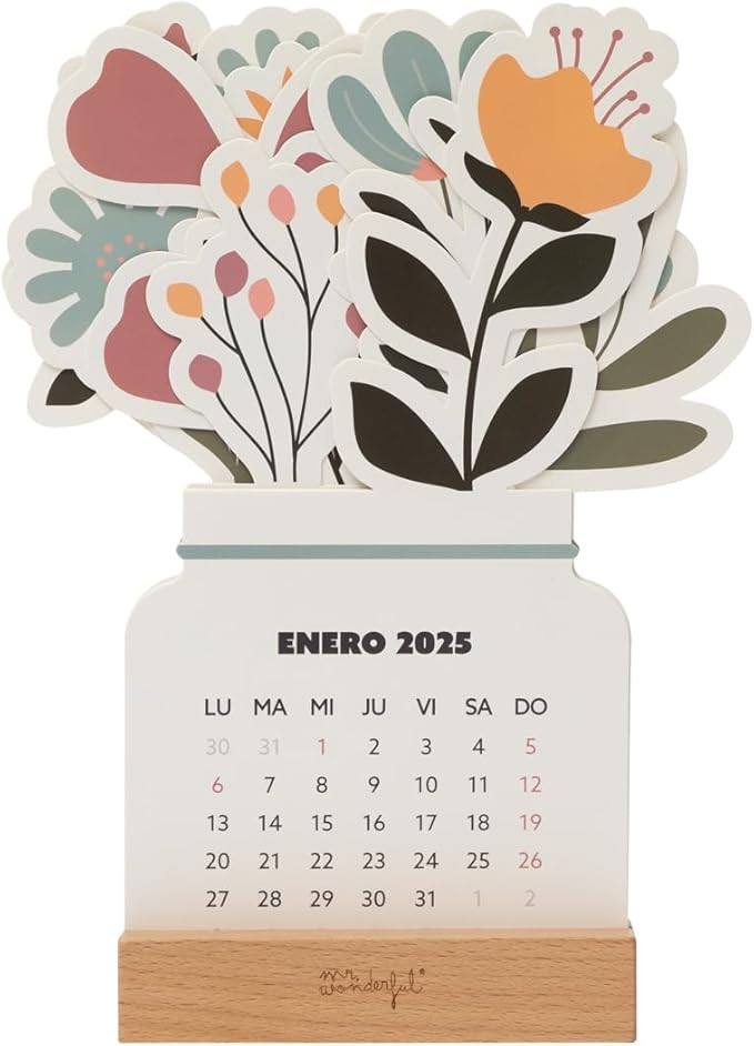Mr. Wonderful - Calendario de Sobremesa 2025 con Peana para Disfrutar del Año con Ganas - Incluye Cartulinas en Forma de Flor
