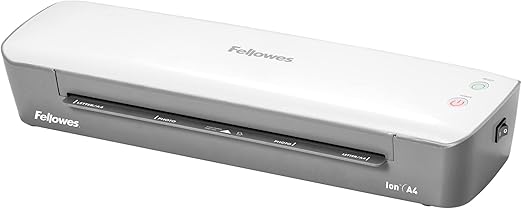 Fellowes Ion A4 - Plastificadora de documentos, para uso ocasional, lista para usar en 4 min, plastificadora A4 con apagado automático, 80-125 micras, 10 fundas de plastificar gratis, color blanco
