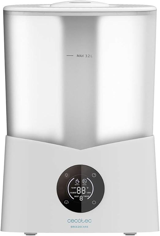 Cecotec Humidificador con Temporizador BreezeCare 2600 Light Smart. 25 W, 260 ml/h, 3 Velocidades, Capacidad 3,2 Litros, Mando a Distancia, Cobertura 40 m2