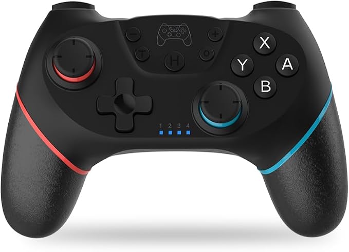 NK Mando Switch Inalámbrico - Switch/OLED/Lite/Pro con Función Wake, Ajustes Macro,Bluetooth, 6 ejes, Función Turbo, Dual Shock Doble Vibración, LED Indicadores - Color Negro (Rojo y Azul)