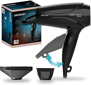 Cecotec Secador de Pelo Ionico Bamba IoniCare 5450 Power&Go Pro Fire. 2400 W de Potencia, Ion real, Gran caudal y Función de aire frío, Incluye Difusor, Negro con detalles en Bronce