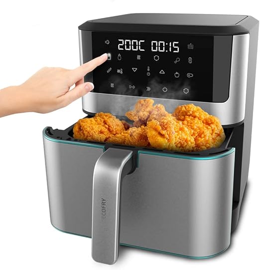 Cecotec Freidora de Aire sin Aceite de 8 L Cecofry Supreme 8000 Air Fryer. 1800 W, Panel Táctil, 30º-200 ºC, 10 Modos Preconfigurados, Pre-heat, Alerta, Acabados en Acero Inoxidable