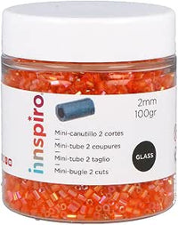 INNSPIRO Rocalla de vidrio cilindro mini aurora boreal naranja diam. 2x2mm. 100gr. Bote. Para crear pulseras y collares, ideal para manualidades y joyas con niños. Cuentas semilla.