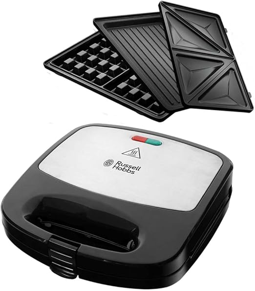 Russell Hobbs Sandwicheras [3 en 1: gofrera, tostadora, grill] Fiesta (750 W, placas antiadherente aptas para lavavajillas, accesorios disponibles (no incluidos): cake pop, donut, churros) 24540-56