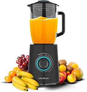 Cecotec Batidora de Vaso Power Black Titanium 2300Max Mix Go. 2300W de Potencia Máxima, 1,5L de Capacidad, 5 Velocidades, 6 Hojas Recubrimiento de Titanio Negro y Jarra Termorresistente