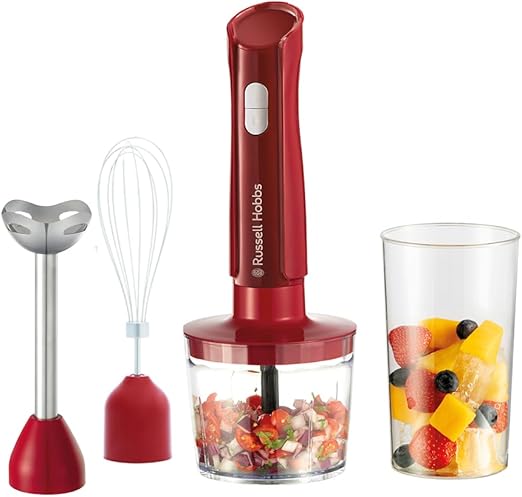 Batidora mano 3 en 1 con accesorios acero rojo - Russell Hobbs