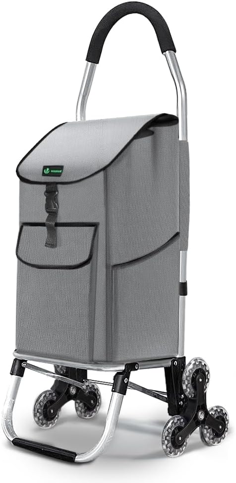VOUNOT Carrito Compra Plegable de Aluminio, Carro de la Compra 6 Ruedas con Bolsa Oxford Desmontable, 58L, Gris