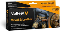 Vallejo Model Color Set de Pintura Acrílica Wood & Leather. Kit de 8 Colores de Acabado Mate en Botellas de 18 Ml con Cuentagotas y una Carta de Colores para Reproducir Madera y Cuero