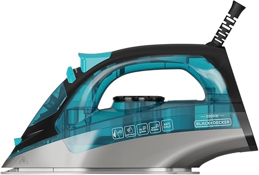 Black+Decker - Fer à Vapeur 2200W |Vapeur Continue 30g/min | Coup de Vapeur 120g/min | Semelle Acier Inoxydable | Système Anticalcaire et Anti-Goutte |Repassage Vertical | Spray d’Eau | Pointe Précise