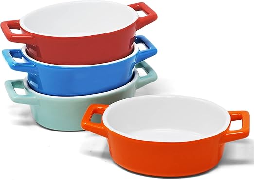 Joejis Lot de 4 Ramequin Four Ronds en Céramique - Idéal pour Cuisiner Gratin Lasagne et Recettes de Terrine en gres - Petit Individuel Plat de Four - Passe au Lave-Vaisselle et au Congélateur